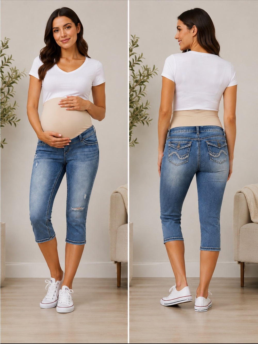 Indigo Blue Secret Fit Belly Flap Picket Stretch Western Maternity Crop Jeans L